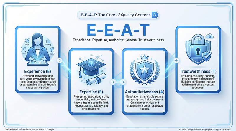 Bốn thành tố chính của tiêu chuẩn E-E-A-T Google