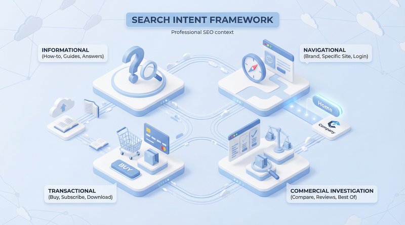 4 loại Search Intent chính: Informational, Navigational, Transactional, Commercial Investigation