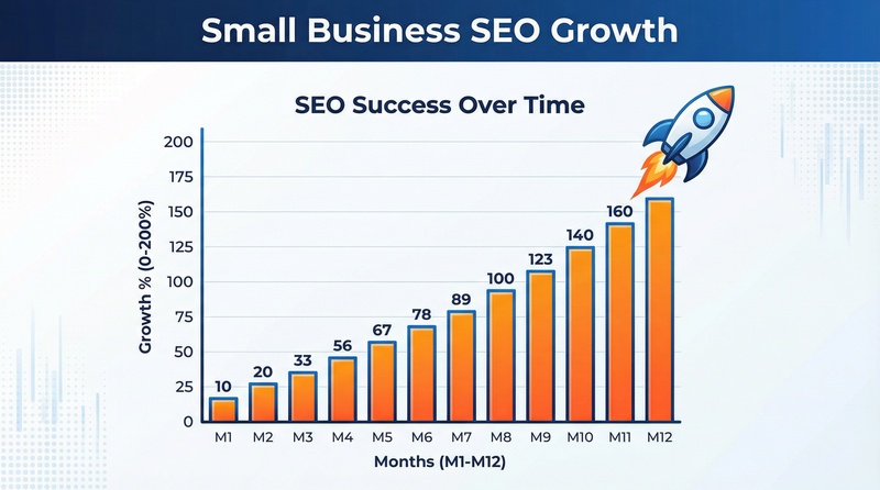 SEO bao lâu thì lên top — đường cong tăng trưởng thứ hạng theo tháng