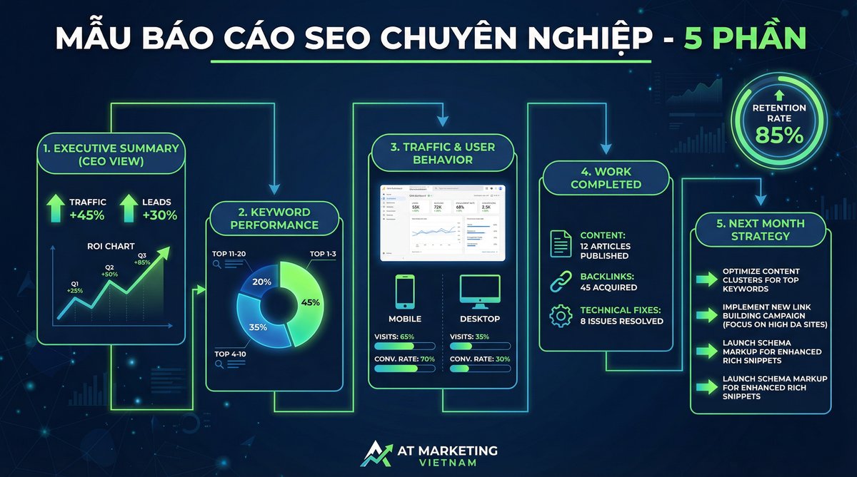 Mẫu Báo Cáo SEO Chuyên Nghiệp 5 Phần - Retention Rate 85%