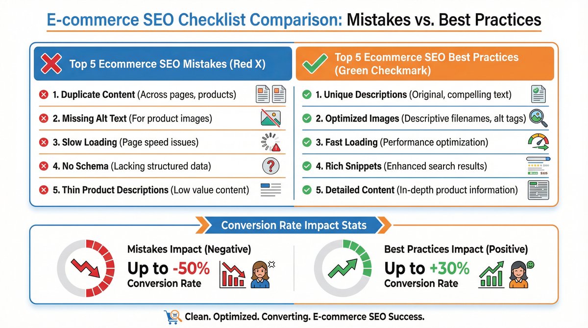 So sánh lỗi vs best practices Ecommerce SEO