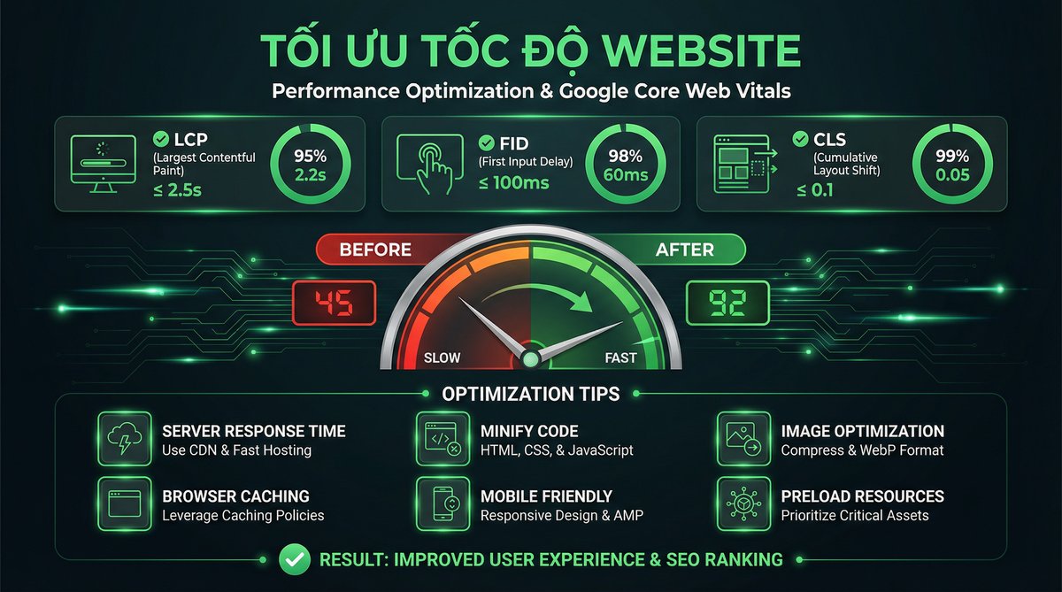 Tối ưu tốc độ website - Core Web Vitals và PageSpeed từ 45 lên 92