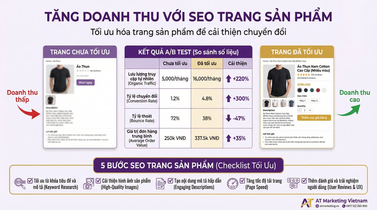 A/B test trang sản phẩm: conversion rate 1.2% lên 4.8%