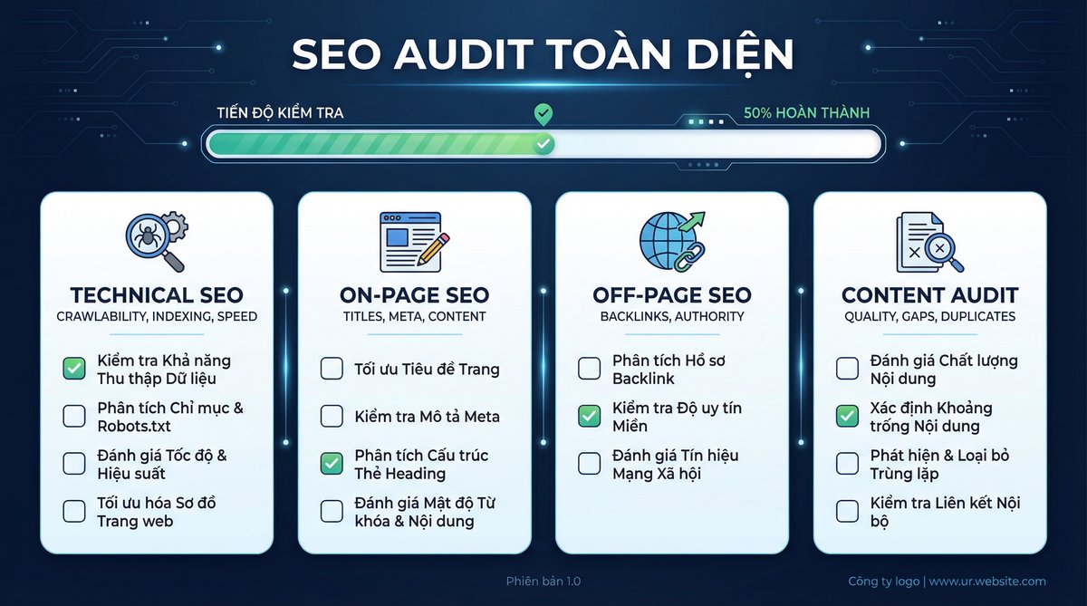 SEO Audit toàn diện - 4 hạng mục kiểm tra website chuẩn 2026