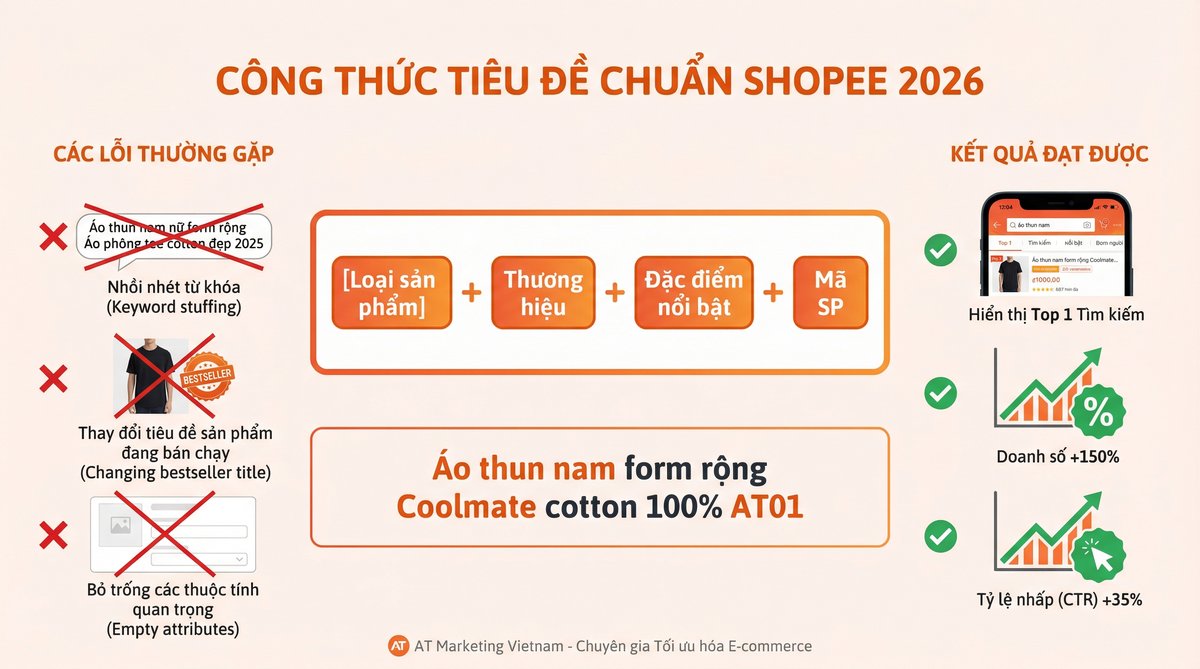 Công thức tiêu đề chuẩn Shopee 2026 - Kết quả Top 1 tìm kiếm