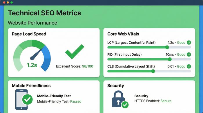 Technical SEO metrics - Core Web Vitals, Page Speed, Mobile Friendliness