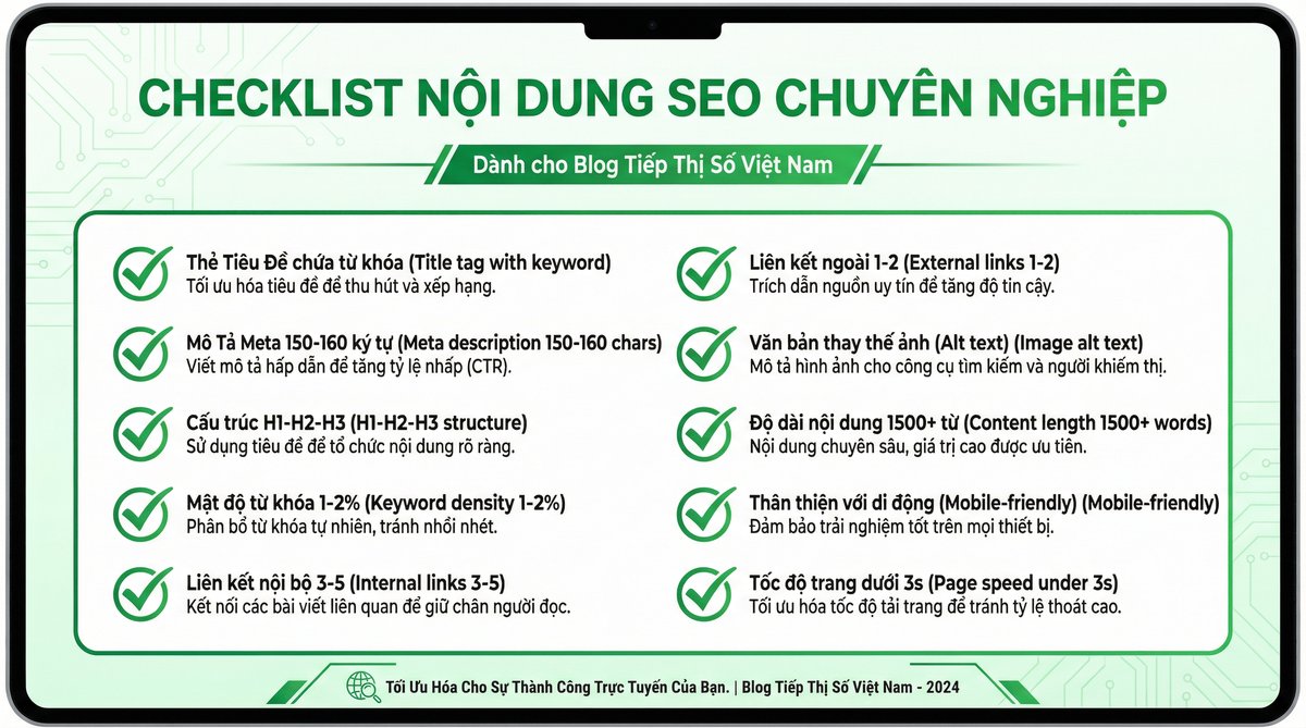 Checklist nội dung SEO chuyên nghiệp