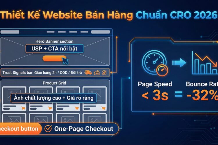 Thiết Kế Website Bán Hàng Chuẩn CRO 2026 - Hero Banner, Trust Signals, One-Page Checkout