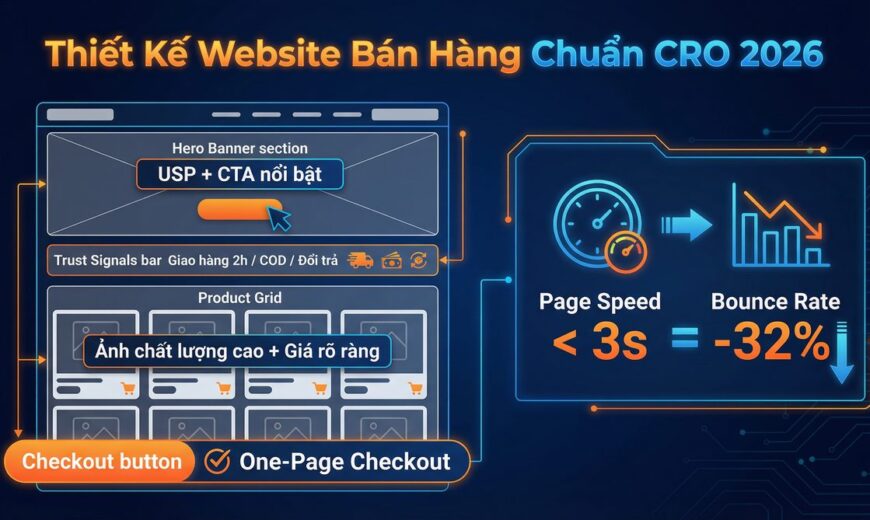 Thiết Kế Website Bán Hàng Chuẩn CRO 2026 - Hero Banner, Trust Signals, One-Page Checkout