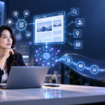 Minh họa AIO trong marketing với chuyên gia marketing, website và mạng AI