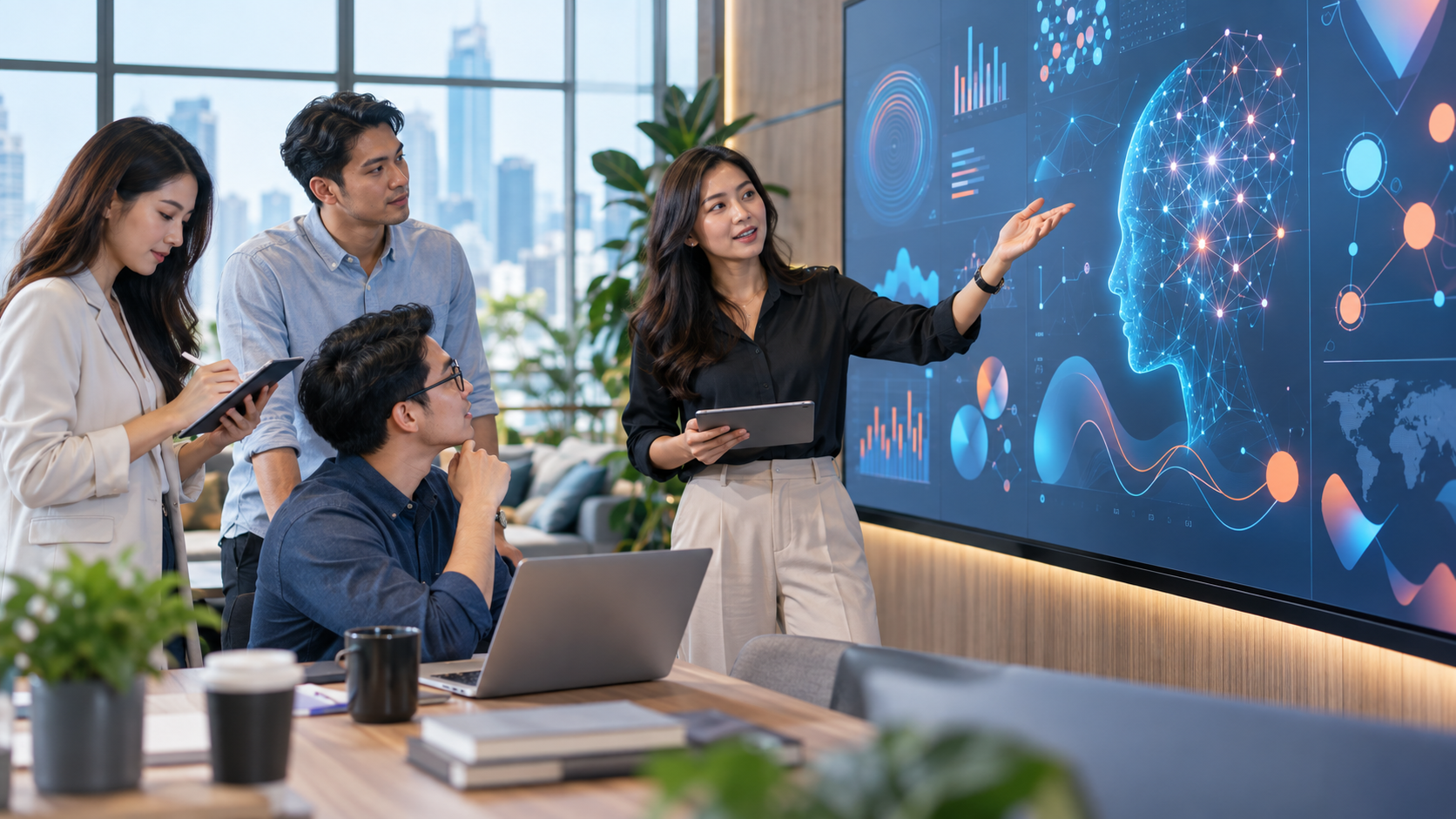 Ảnh minh họa đội ngũ marketing phân tích dữ liệu bằng AI