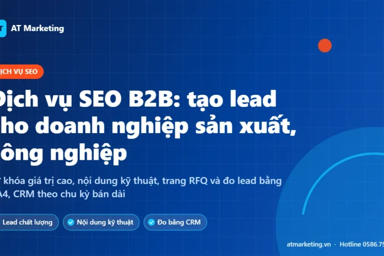 Ảnh bìa dịch vụ SEO B2B tạo lead cho doanh nghiệp sản xuất, công nghiệp của AT Marketing