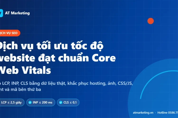 Ảnh bìa dịch vụ tối ưu tốc độ website đạt chuẩn Core Web Vitals với các ngưỡng LCP, INP, CLS