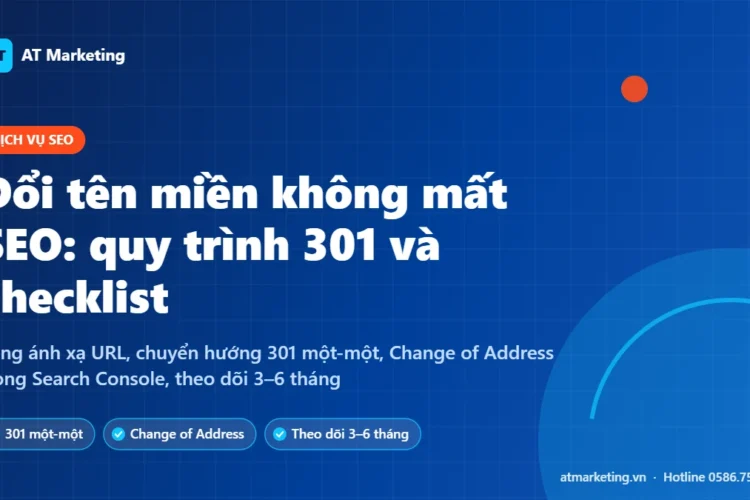Ảnh bìa hướng dẫn đổi tên miền không mất SEO với quy trình chuyển hướng 301 và checklist sau chuyển