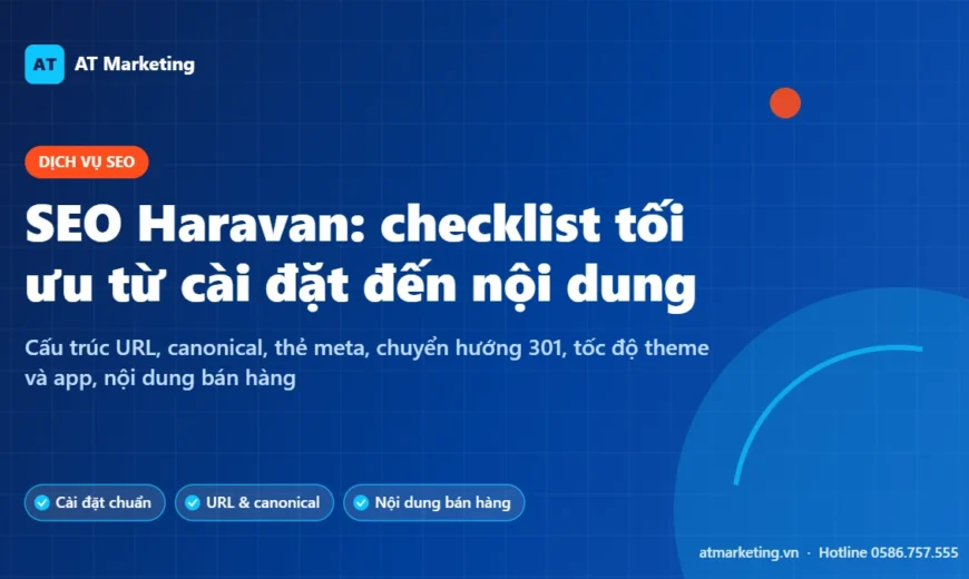 Ảnh bìa SEO Haravan: checklist tối ưu website Haravan từ cài đặt, URL, thẻ meta đến nội dung