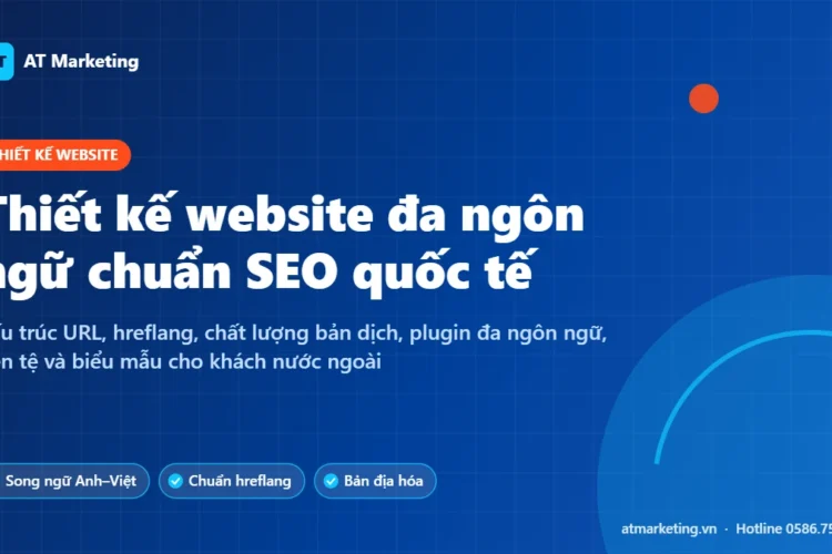 Ảnh bìa thiết kế website đa ngôn ngữ, song ngữ Anh – Việt chuẩn SEO quốc tế của AT Marketing