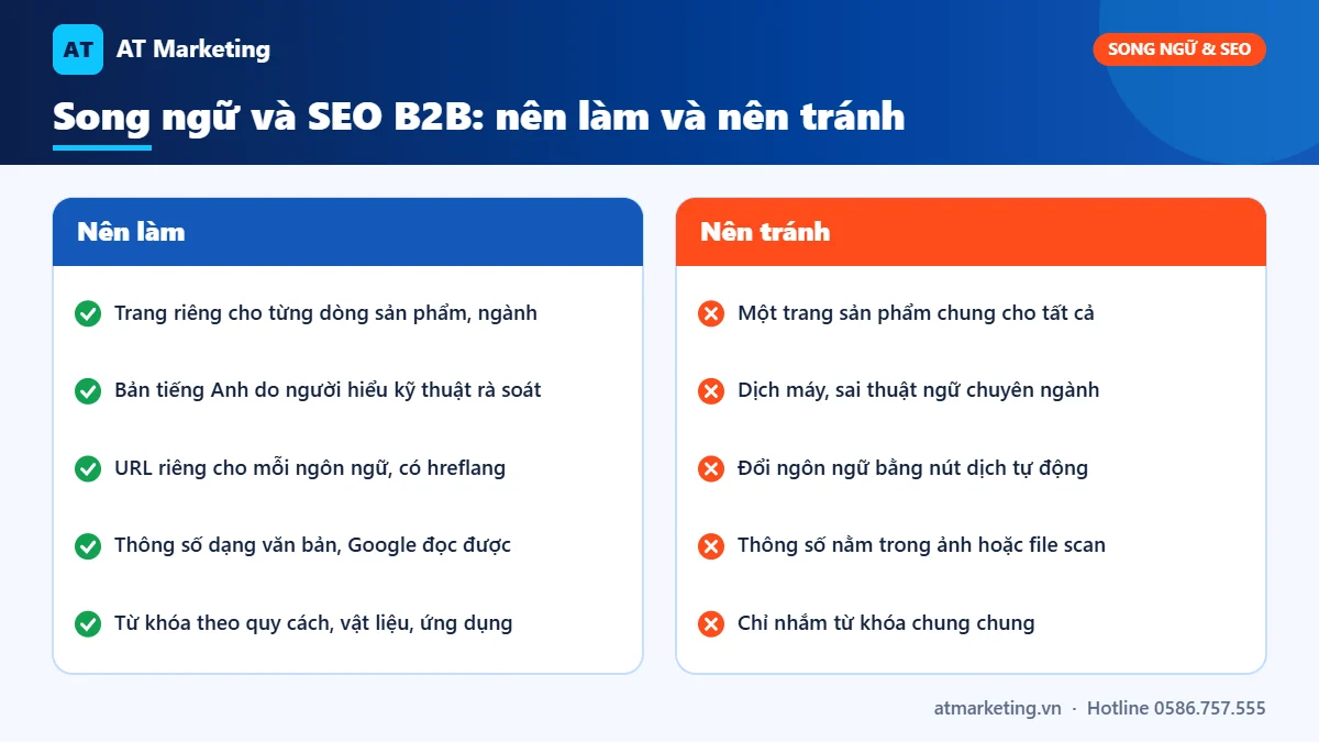 So sánh nên làm và nên tránh khi làm website song ngữ, SEO B2B cho doanh nghiệp sản xuất, nhà máy