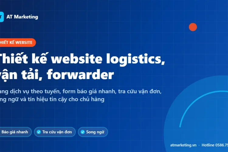 Ảnh bìa thiết kế website logistics, vận tải, forwarder có form báo giá nhanh và tra cứu vận đơn