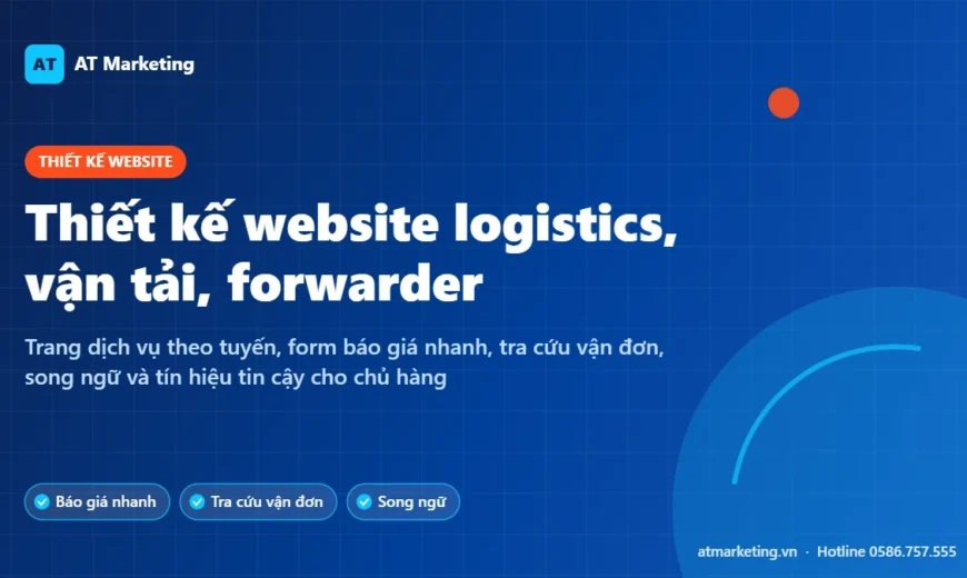 Ảnh bìa thiết kế website logistics, vận tải, forwarder có form báo giá nhanh và tra cứu vận đơn