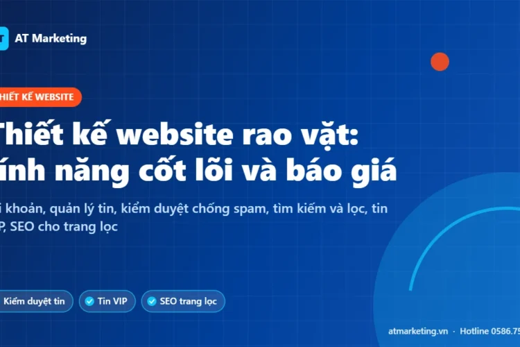 Ảnh bìa thiết kế website rao vặt, sàn đăng tin: tính năng cốt lõi, kiểm duyệt, tin VIP và báo giá