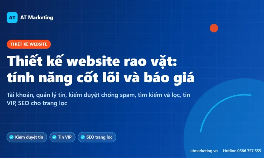 Ảnh bìa thiết kế website rao vặt, sàn đăng tin: tính năng cốt lõi, kiểm duyệt, tin VIP và báo giá