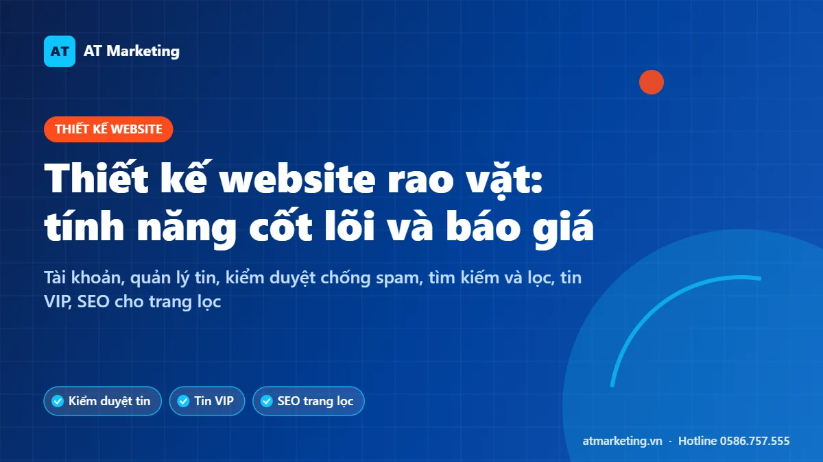 Ảnh bìa thiết kế website rao vặt, sàn đăng tin: tính năng cốt lõi, kiểm duyệt, tin VIP và báo giá